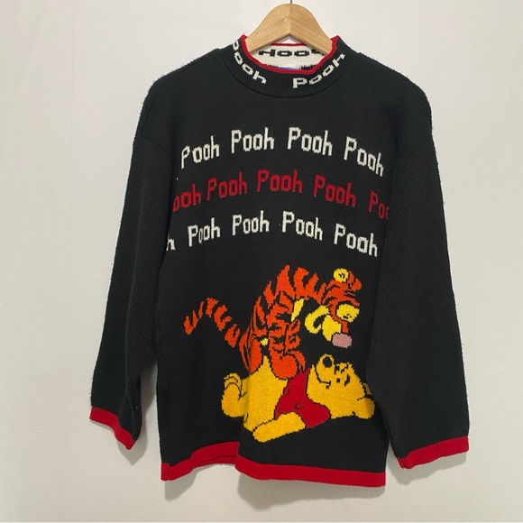 Winnie-the-Pooh Sweaters - Vintage Disney Winnie the Pooh Tigger Sweater Black Knit 90s Unisex Small/Med